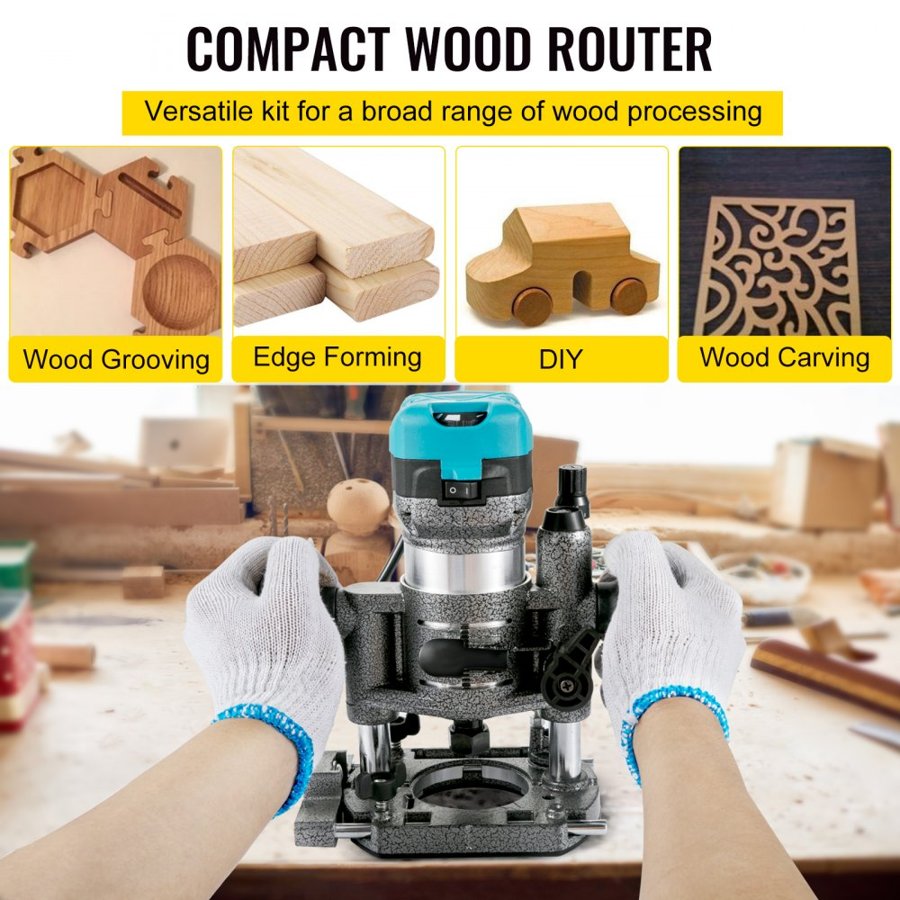 VEVOR Router Tool, 710W Wood Router, Router for Woodworking with 3 Router Collets, Wood Router Tool with Fixed & Plunge & Tilt Base, Woodworking Router with Aluminum Shell & 13000-33000 r/min Rotating