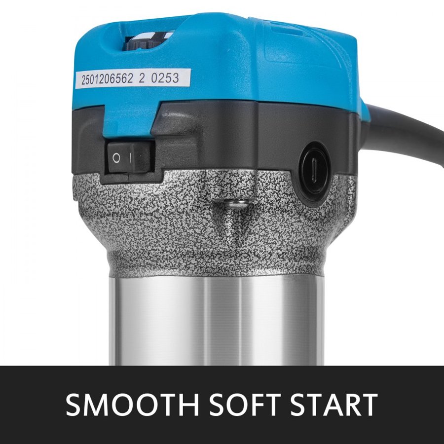 VEVOR 800W Max Torque Variable Speed 30,000RPM Compact Router with Collets 6.4 mm & 9.5 mm 1 x Plunge Base & 1 x Tilt Base 220V