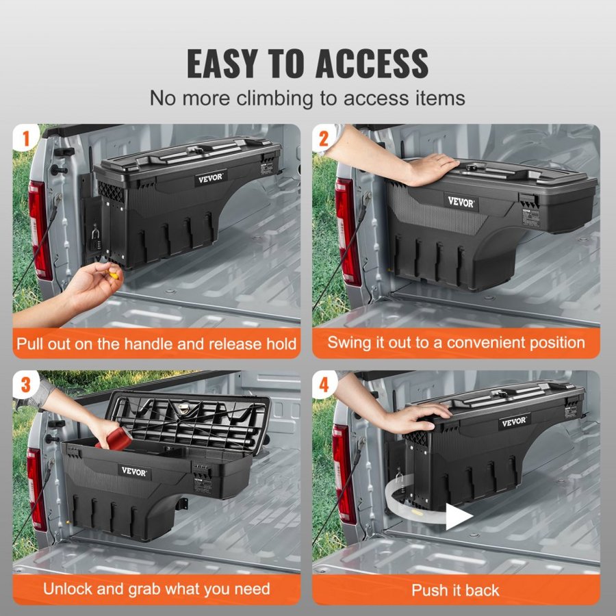VEVOR Truck Bed Storage Box, Lockable with Password Padlock, 6.6 Gal/25 L ABS Wheel Well Tool Box, Waterproof and Durable, Compatible with Ford F-150 2015-2021, Drivers Side (Left)