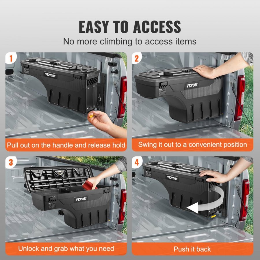 VEVOR Truck Bed Storage Box, Lockable with Password Padlock, 6.6 Gal/25 L ABS Wheel Well Tool Box, Waterproof and Durable, Compatible with Ford F-150 2015-2021, Passenger Side