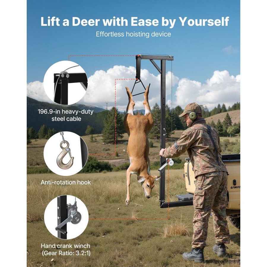 VEVOR Hitch Game Hoist – 300 lb, 2 Inch Receiver, 360-Degree