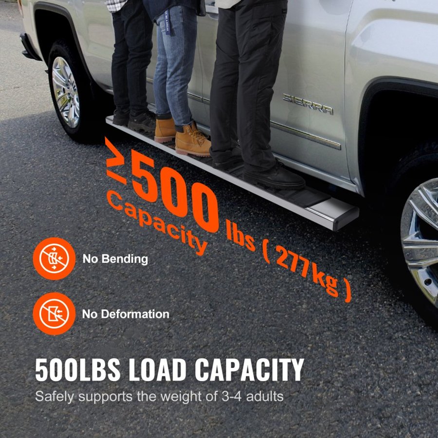VEVOR Running Boards, 6" Step Bars Compatible with 2019-2023 Chevy Silverado/GMC Sierra 1500/2020-2024 Silverado/Sierra 2500/3500HD Crew Cab, 201 Stainless Steel Side Steps Nerf Bars, 500LBS, 2 Piece