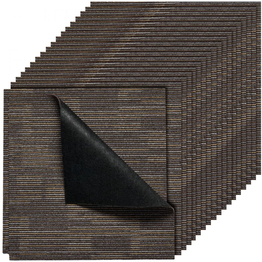 VEVOR Carpet Tiles Reusable 610x610 mm, 24 PCS Modular Carpet Square Rug, Commercial Floor Soft Padded for Seamless Cover 8.9㎡, Easy DIY Replacement for Living Room Bedroom Indoor, Gray & Brown