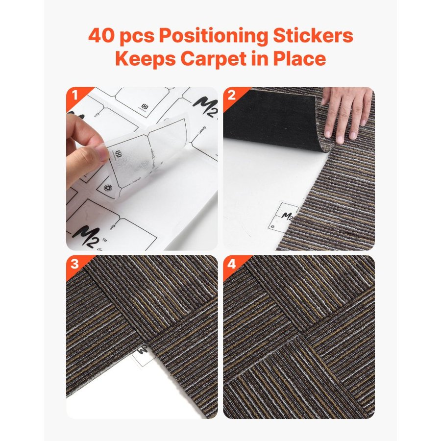 VEVOR Carpet Tiles Reusable 610x610 mm, 24 PCS Modular Carpet Square Rug, Commercial Floor Soft Padded for Seamless Cover 8.9㎡, Easy DIY Replacement for Living Room Bedroom Indoor, Gray & Brown