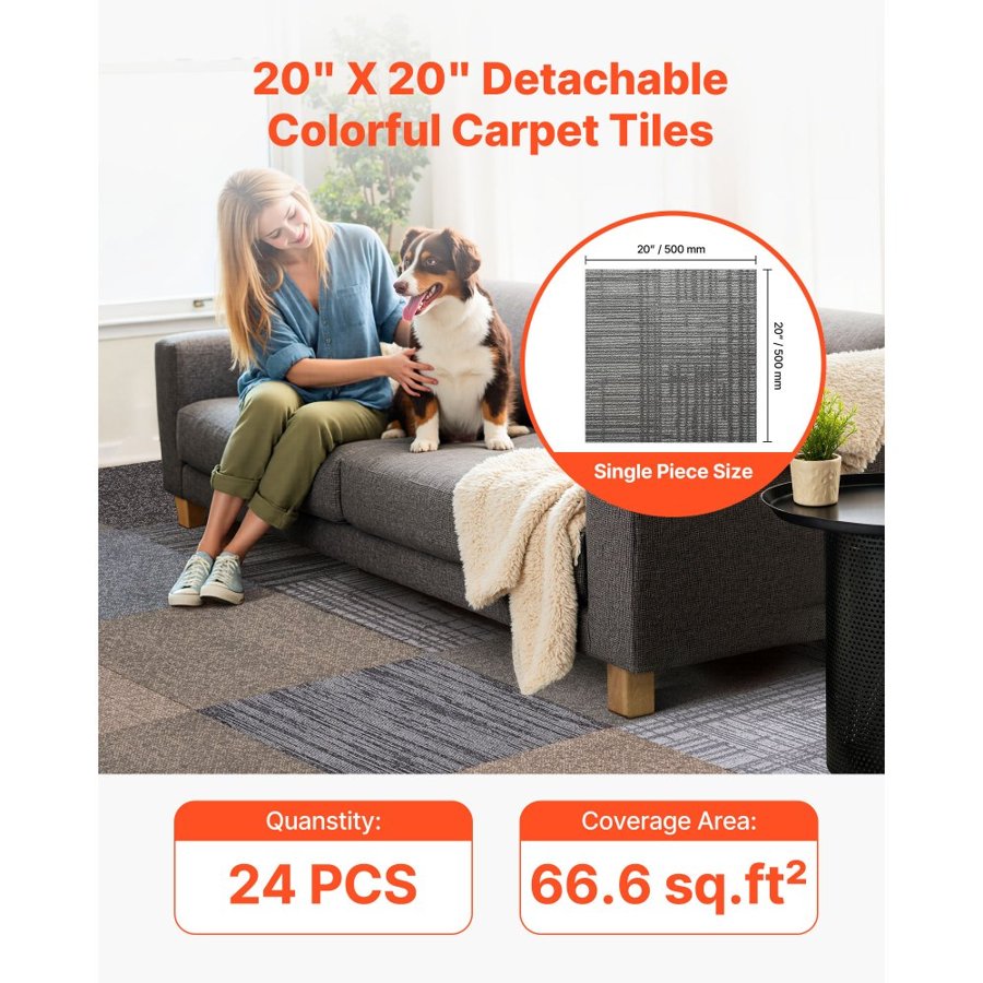VEVOR Carpet Tiles with Padding – 20x20 Inch, 24-Piece Set