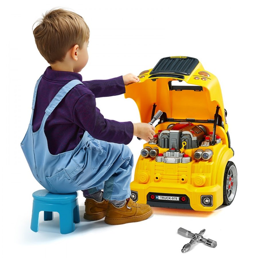VEVOR Engine Toy, 60 Pieces, Kids Mechanic Car Repair Set with Removable Parts, Lights and Sounds, Steering Wheel and Horn, Kids Mechanic Workshop Set for Toddler Ages 3 Years and Up, Yellow