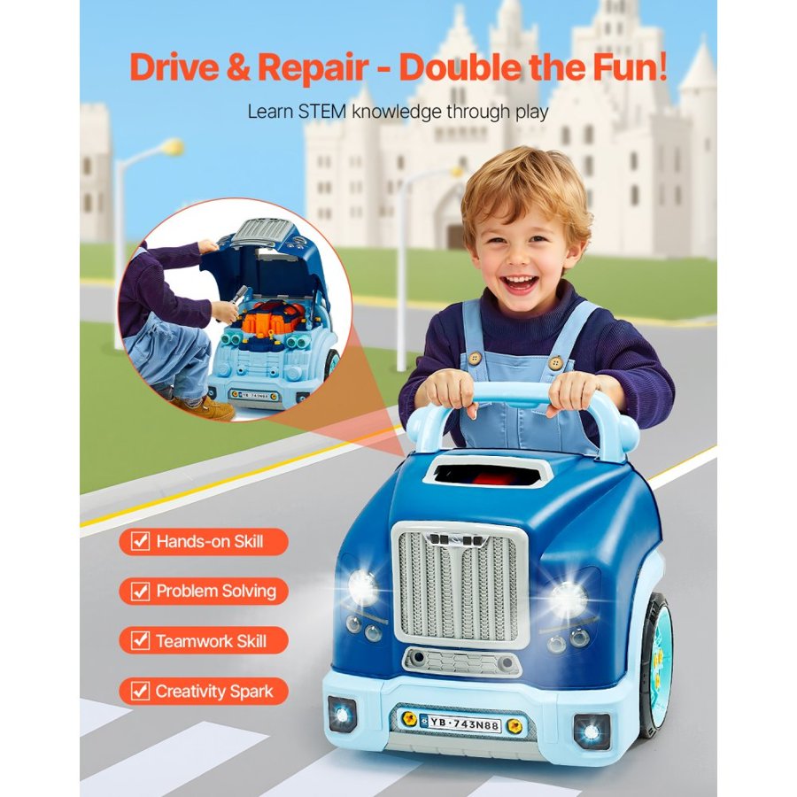 VEVOR Engine Toy, 60 Pieces, Kids Mechanic Car Repair Set with Removable Parts, Lights and Sounds, Steering Wheel and Horn, Kids Mechanic Workshop Set for Toddler Ages 3 Years and Up, Blue