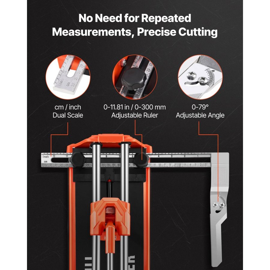 VEVOR 430mm Manual Tile Cutter for Wall & Polished Tiles,Double Rails for Precise Cutting, Tungsten Carbide Wheel,Non-Slip Handle,Anti-Displacement Pressure Rod,Precise Cuts for Pros & Beginners