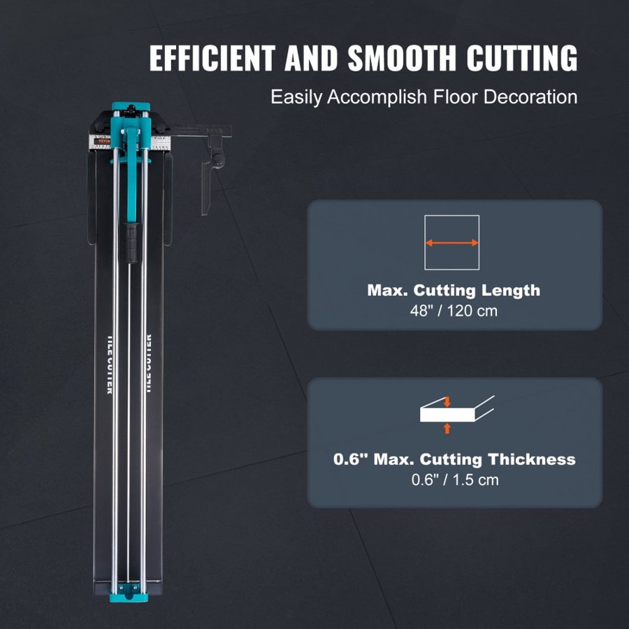 VEVOR Manual Tile Cutter, 1200mm, Porcelain Ceramic Tile Cutter with Tungsten Carbide Cutting Wheel, Infrared Positioning, Anti-Skid Feet, Double Rails for professional installers or beginners