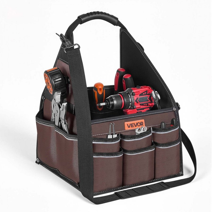 VEVOR Tool Bag, 330 MM, 45-Pocket Open Top Tool Tote, Electrical Maintenance Toolbox Organizer Storage with Handle, Adjustable Shoulder Strap, Portable Toolbag, for Professionals DIY & Jobsite Use