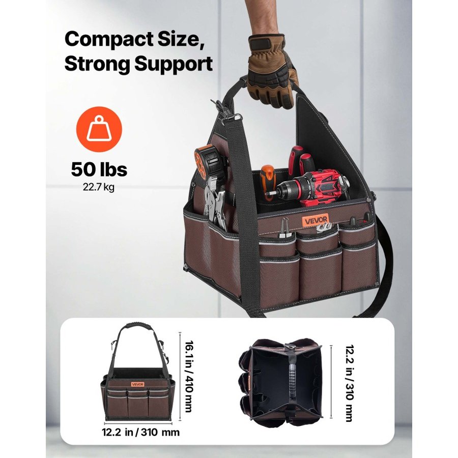 VEVOR Tool Bag, 330 MM, 45-Pocket Open Top Tool Tote, Electrical Maintenance Toolbox Organizer Storage with Handle, Adjustable Shoulder Strap, Portable Toolbag, for Professionals DIY & Jobsite Use