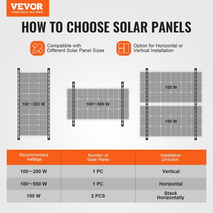 VEVOR Mounting Brackets for Solar Panels – 50-Inch, 100-550W