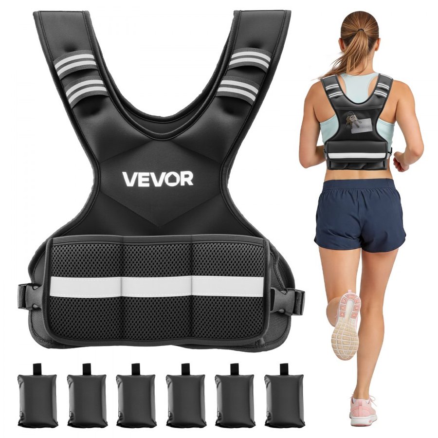 VEVOR Adjustable Weighted Vest, 4.7 kg Comfortable X-Shape Body Weight Vest Set with 6 Weight Packs and Reflective Stripe, for Men Women, Workout Equipment for Strength Training Running Jogging