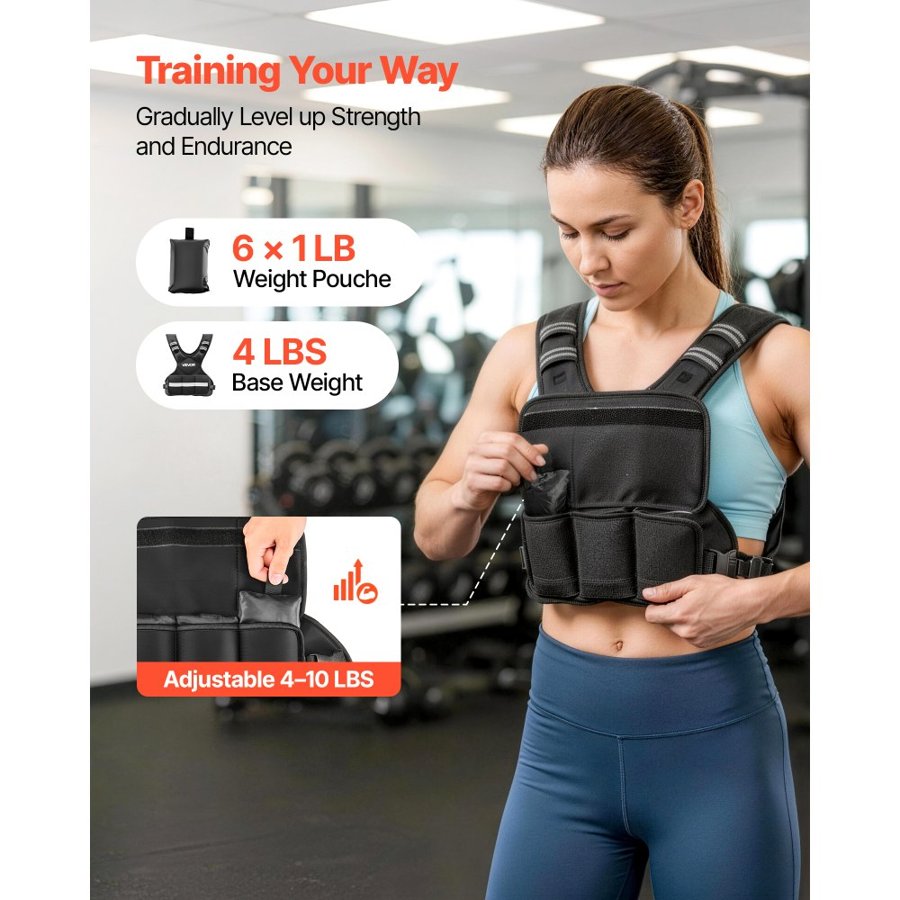 VEVOR Adjustable Weighted Vest, 4.7 kg Comfortable X-Shape Body Weight Vest Set with 6 Weight Packs and Reflective Stripe, for Men Women, Workout Equipment for Strength Training Running Jogging