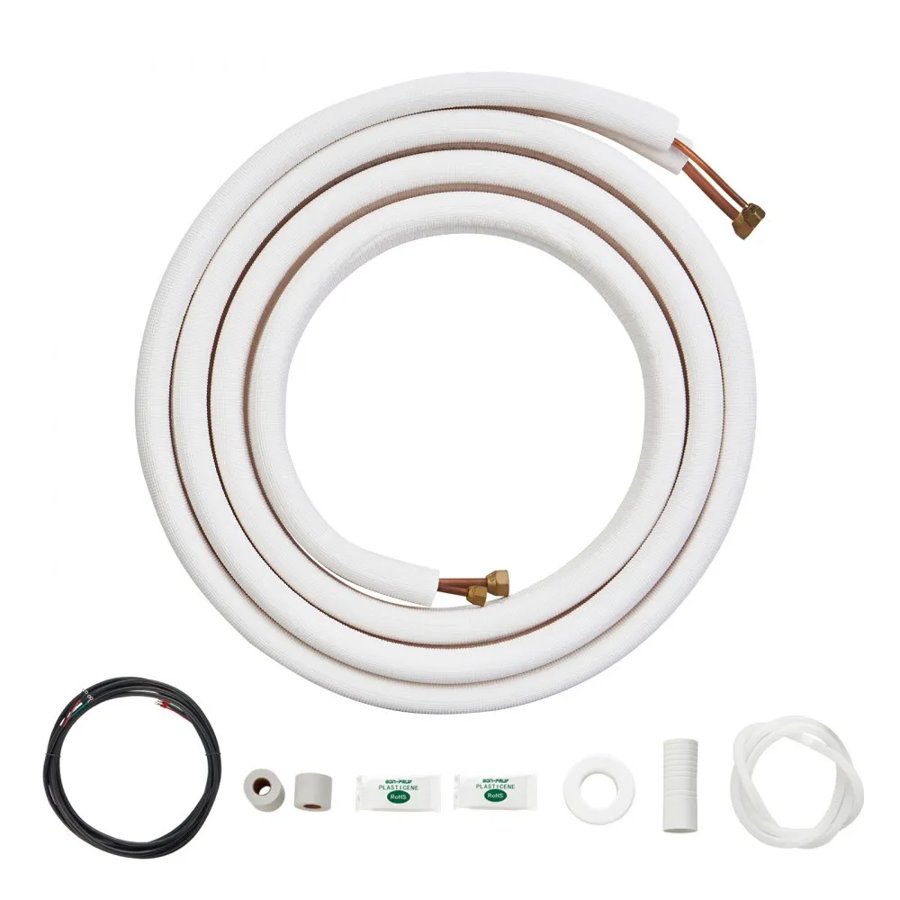VEVOR 4876.8mm Mini Split Line Set, 6.4 & 9.5mm O.D Copper Pipes Tubing and Triple-Layer Insulation, for Air Conditioning or Heating Pump Equipment & HVAC with Rich Accessories (18ft Connection Cable)