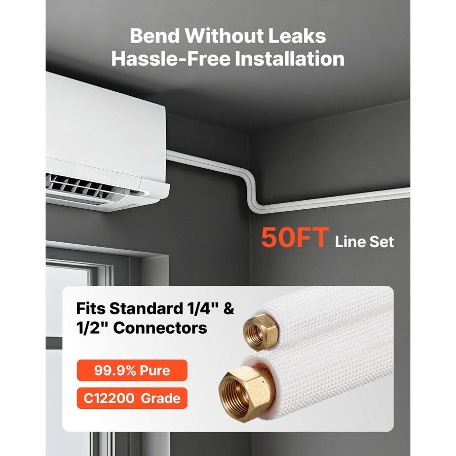VEVOR Mini Split Line Set 1/4 x 1/2 – 50Ft Copper Tubing