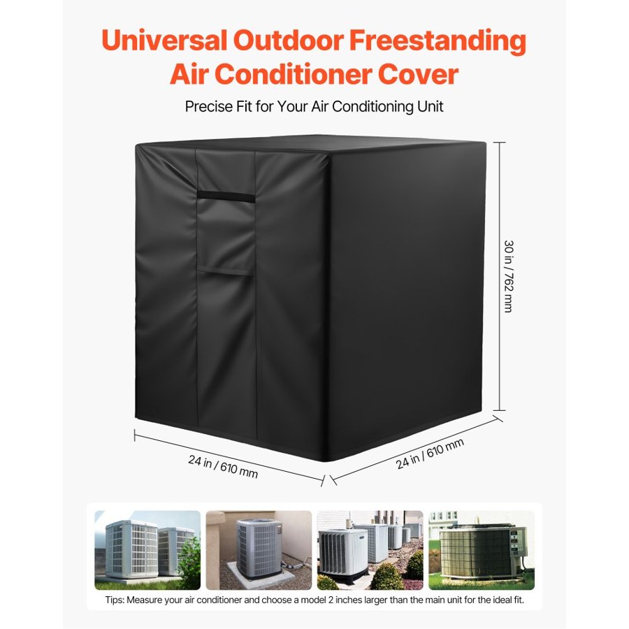 VEVOR Air Conditioner Cover, 610 x 610 x 762 mm Ac Cover for Air Conditioning Unit, Three-Layer, Waterproof Polyester Fabric, Mesh Ventilation, Universal Defender for Outdoor Outside Ac Unit, Black