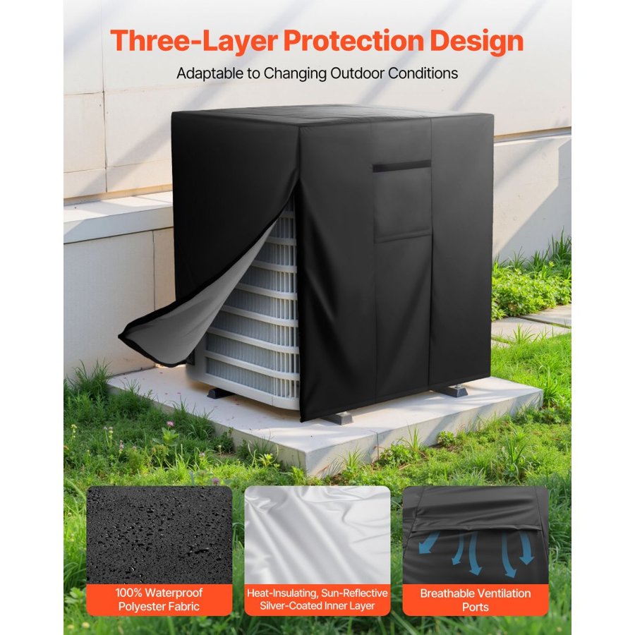 VEVOR Air Conditioner Cover, 610 x 610 x 762 mm Ac Cover for Air Conditioning Unit, Three-Layer, Waterproof Polyester Fabric, Mesh Ventilation, Universal Defender for Outdoor Outside Ac Unit, Black