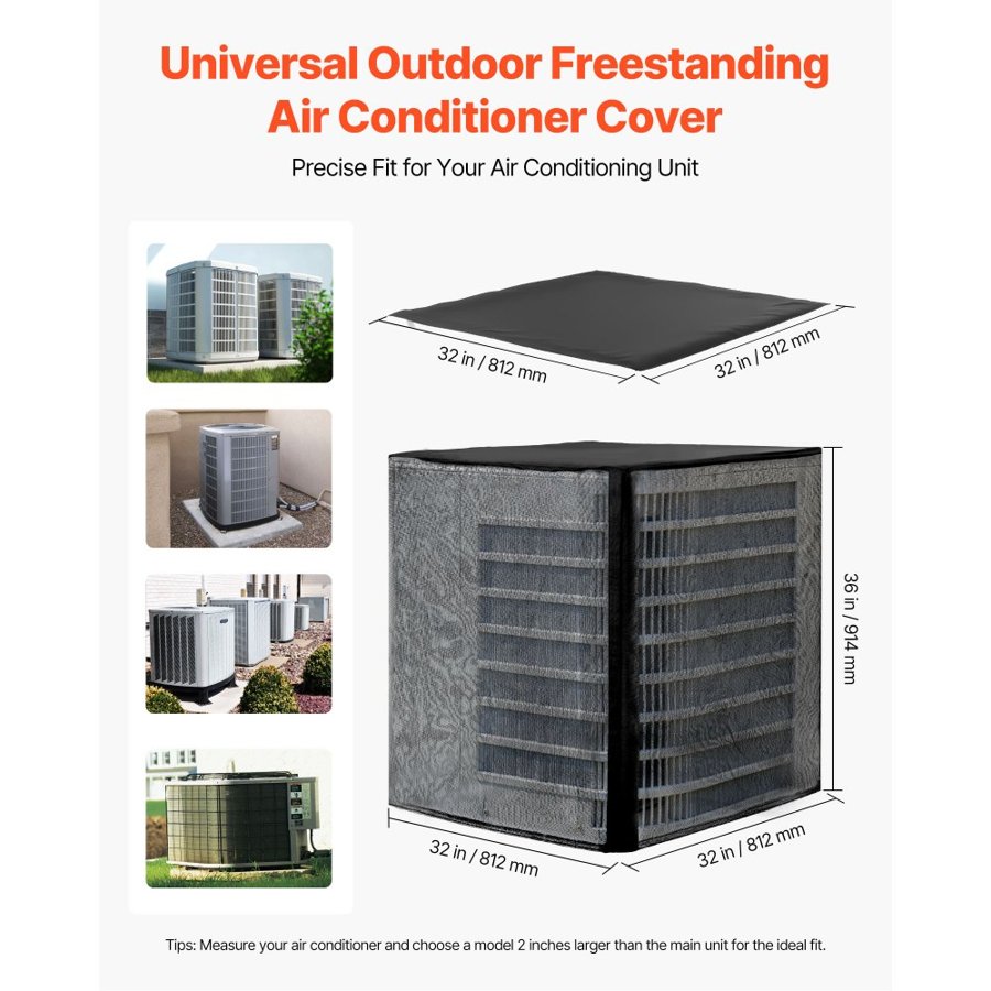 VEVOR Air Conditioner Cover, 812 x 812 x 914 mm Ac Cover for Air Conditioning Unit, Dual-Layer, Detachable Canopy,Waterproof Polyester, Universal HVAC Protector for Outdoor Outside Ac Unit, Black