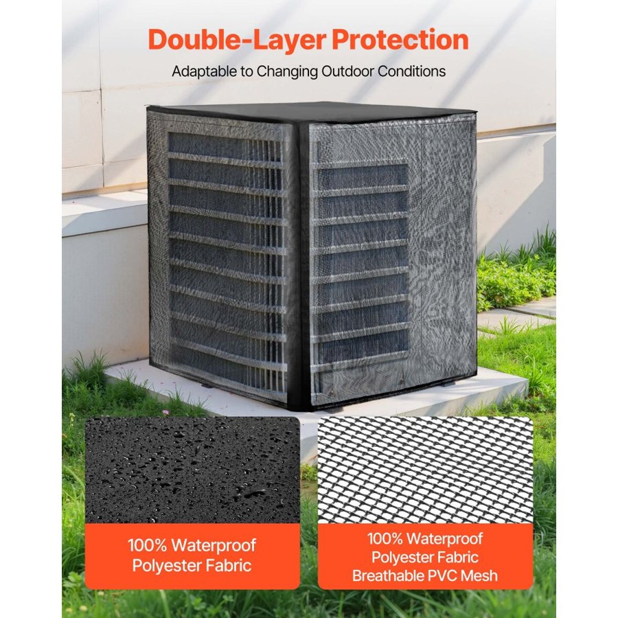 VEVOR Air Conditioner Cover, 812 x 812 x 914 mm Ac Cover for Air Conditioning Unit, Dual-Layer, Detachable Canopy,Waterproof Polyester, Universal HVAC Protector for Outdoor Outside Ac Unit, Black