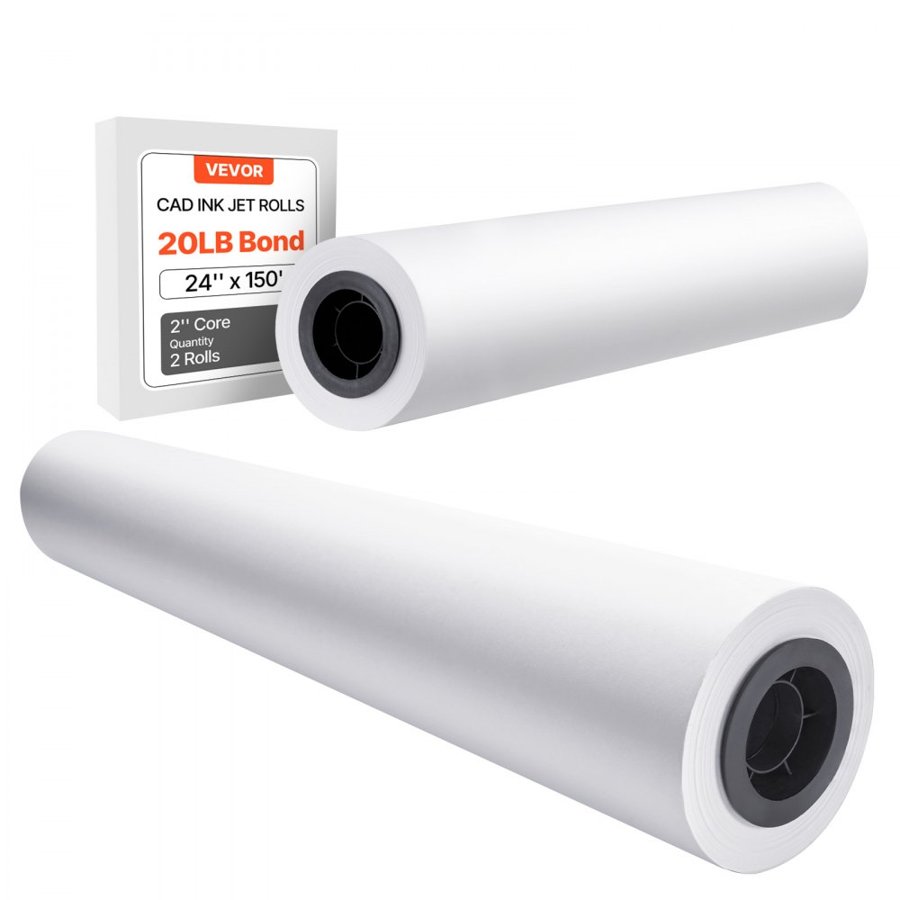 VEVOR 24" Plotter Paper Roll – 2 Rolls, 150 FT, 94%, 80 g/m²