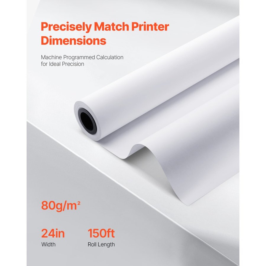 VEVOR 24" Plotter Paper Roll – 2 Rolls, 150 FT, 94%, 80 g/m²