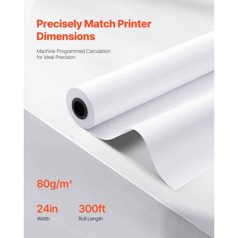 VEVOR Bond Paper Rolls – 24 in × 300 ft, 20 LB, 2" Core