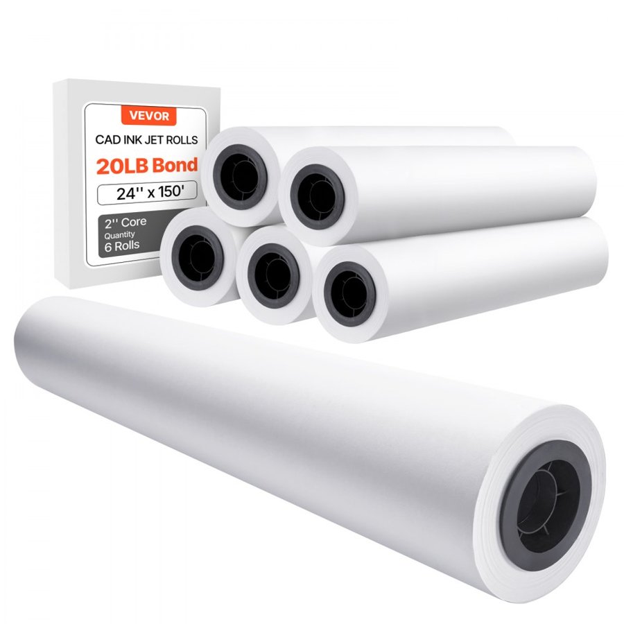 VEVOR Plotter Printer Paper – 24"x150', 20LB CAD Bond Rolls