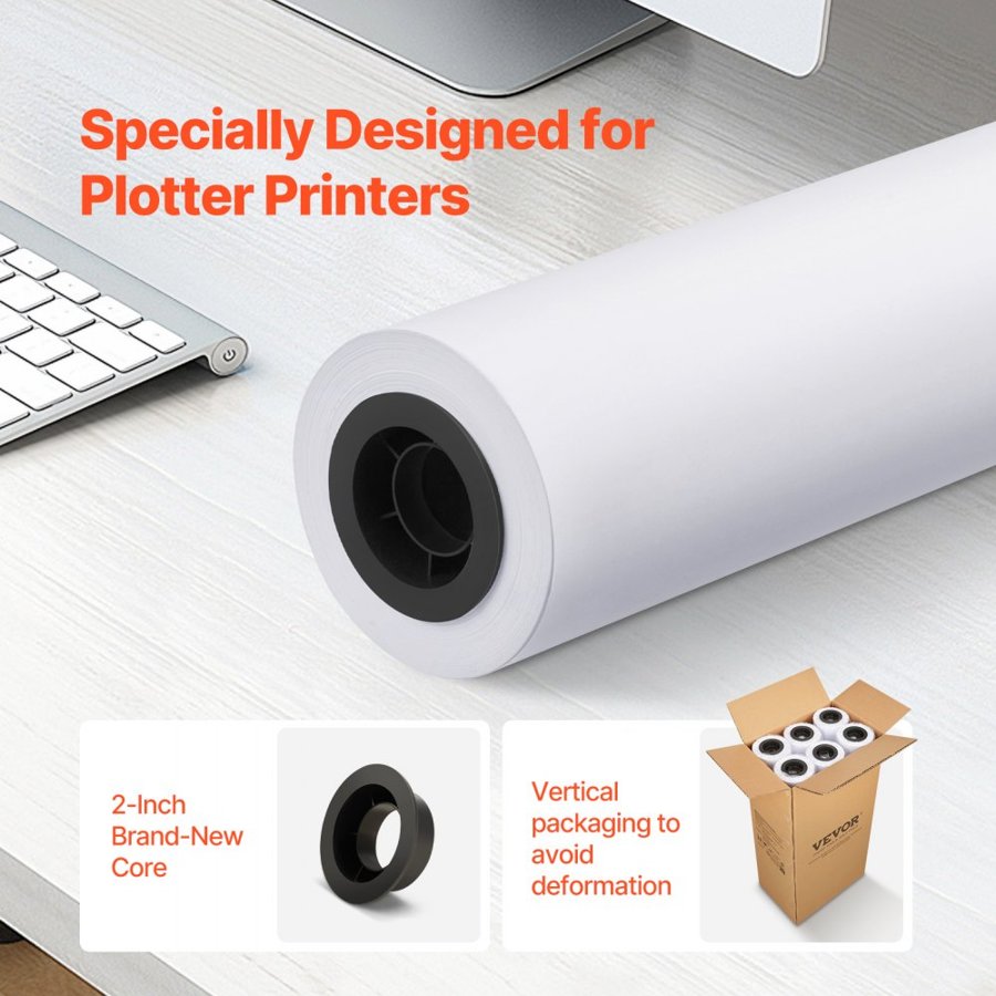 VEVOR Plotter Printer Paper – 24"x150', 20LB CAD Bond Rolls