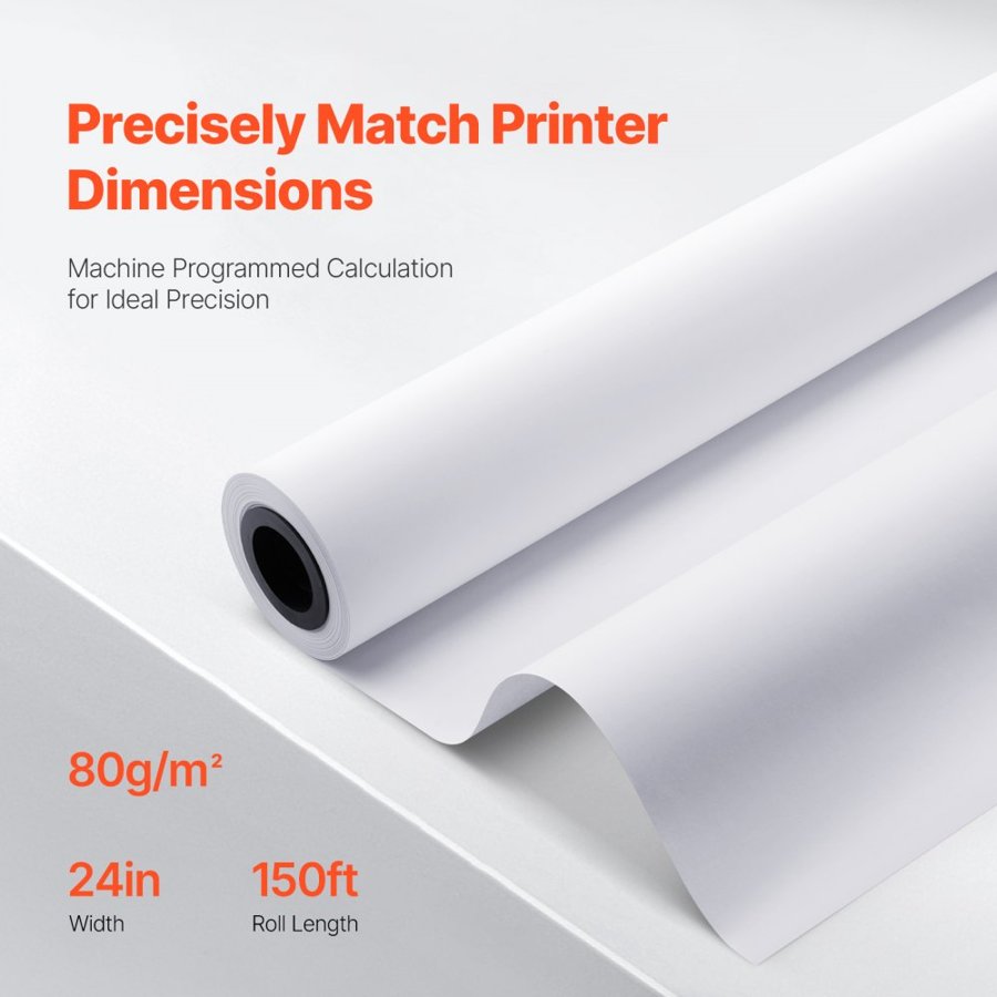 VEVOR Plotter Printer Paper – 24"x150', 20LB CAD Bond Rolls
