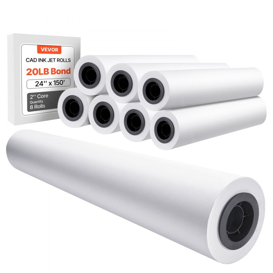 VEVOR Wide Format Paper Rolls – 24x150 ft, 8 Pack, 20 lb