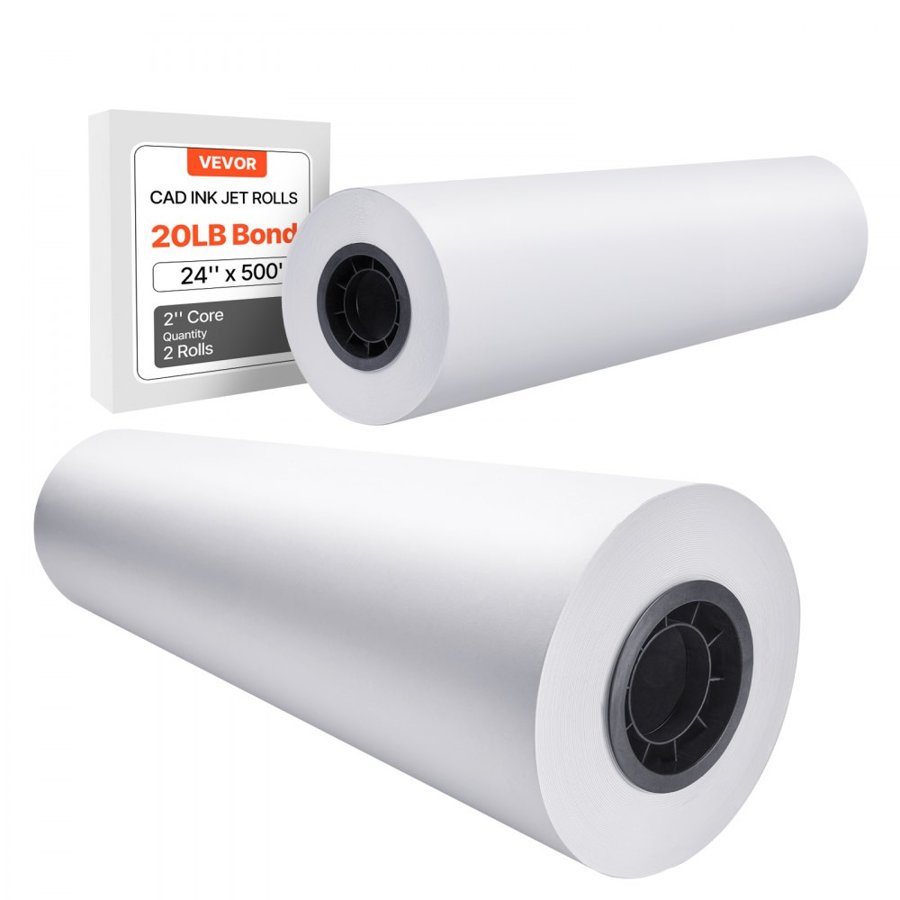 VEVOR CAD Bond Wide Format Paper – 24in x 500ft, 2 Rolls