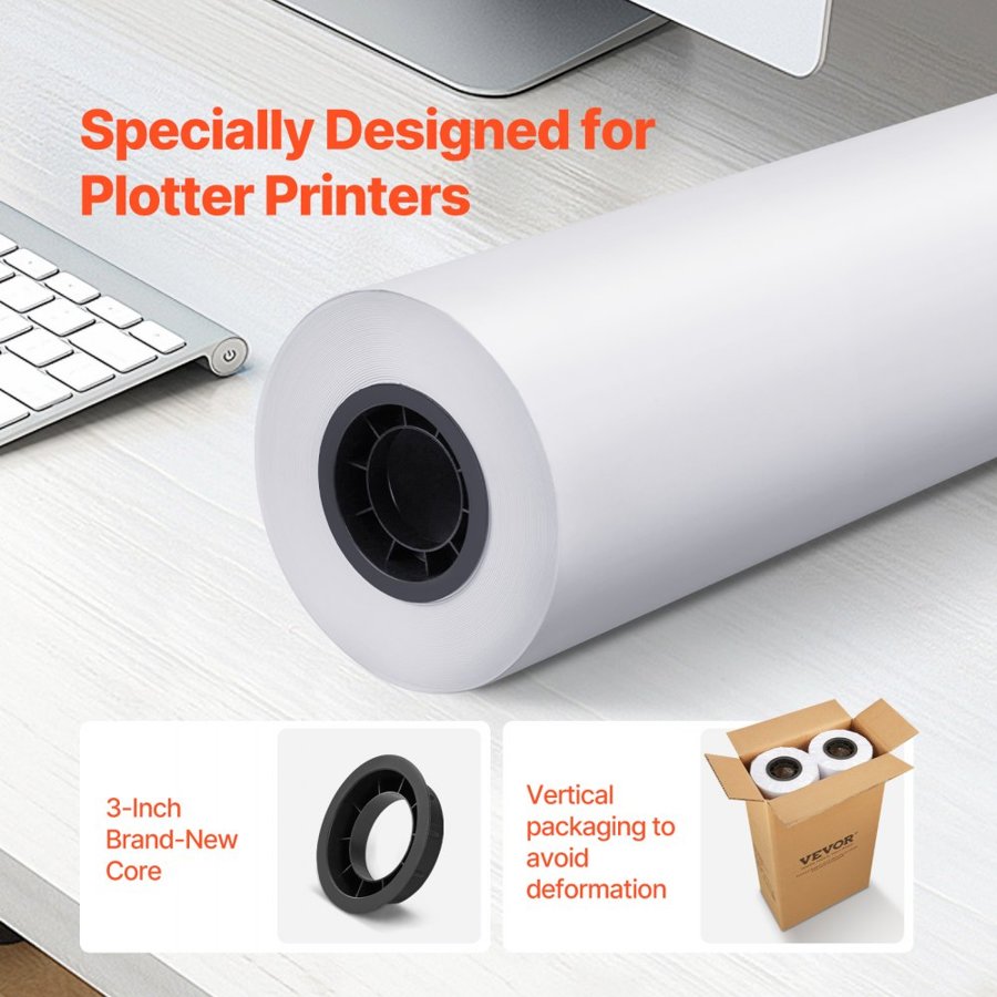 VEVOR CAD Bond Wide Format Paper – 24in x 500ft, 2 Rolls