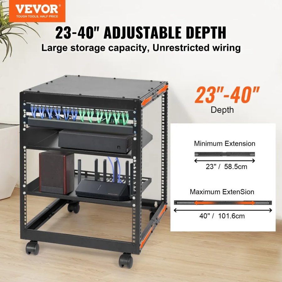 VEVOR Server Rack 12U Size – 23-40" Adjustable Depth