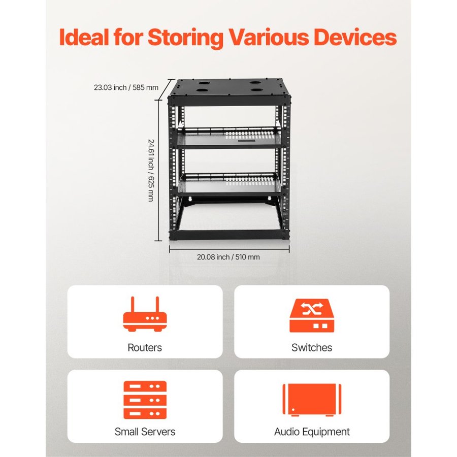 VEVOR 12U Open Frame Network Rack – 23" Deep, 4-Post