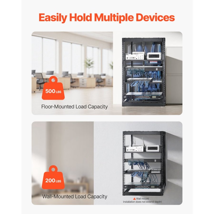 VEVOR Open Frame Server Racks – 16U, 23 in Depth, 4 Post