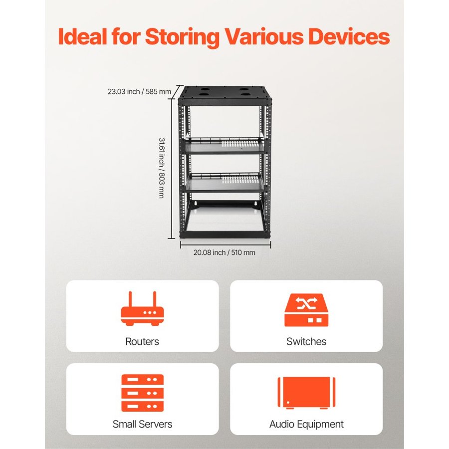 VEVOR Open Frame Server Racks – 16U, 23 in Depth, 4 Post