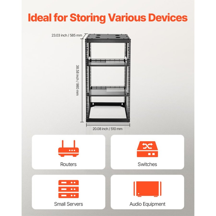 VEVOR 20U Server Rack – 23 in Depth, Heavy Duty 4 Post