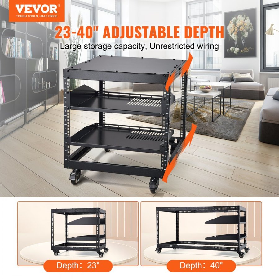 VEVOR Open Frame Server Rack – 9U, 500 LBS, 360°, 23''-40''