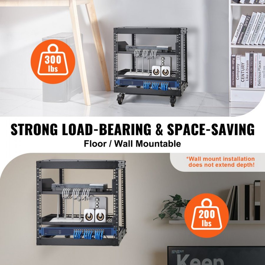 VEVOR Open Frame Server Rack – 9U, 500 LBS, 360°, 23''-40''