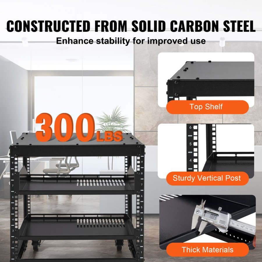 VEVOR Open Frame Server Rack – 9U, 500 LBS, 360°, 23''-40''