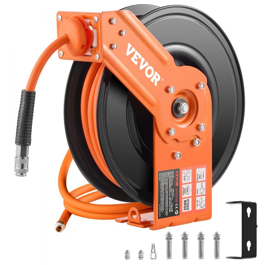 VEVOR Wall Mount Retractable Air Hose Reel – 3/8 in x 50 ft