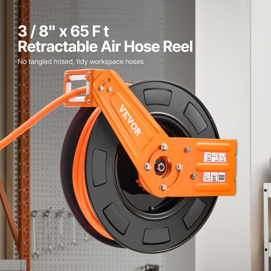 VEVOR Hybrid Air Hose Reel – 3/8"×65ft, 300 PSI, Auto-Rewind