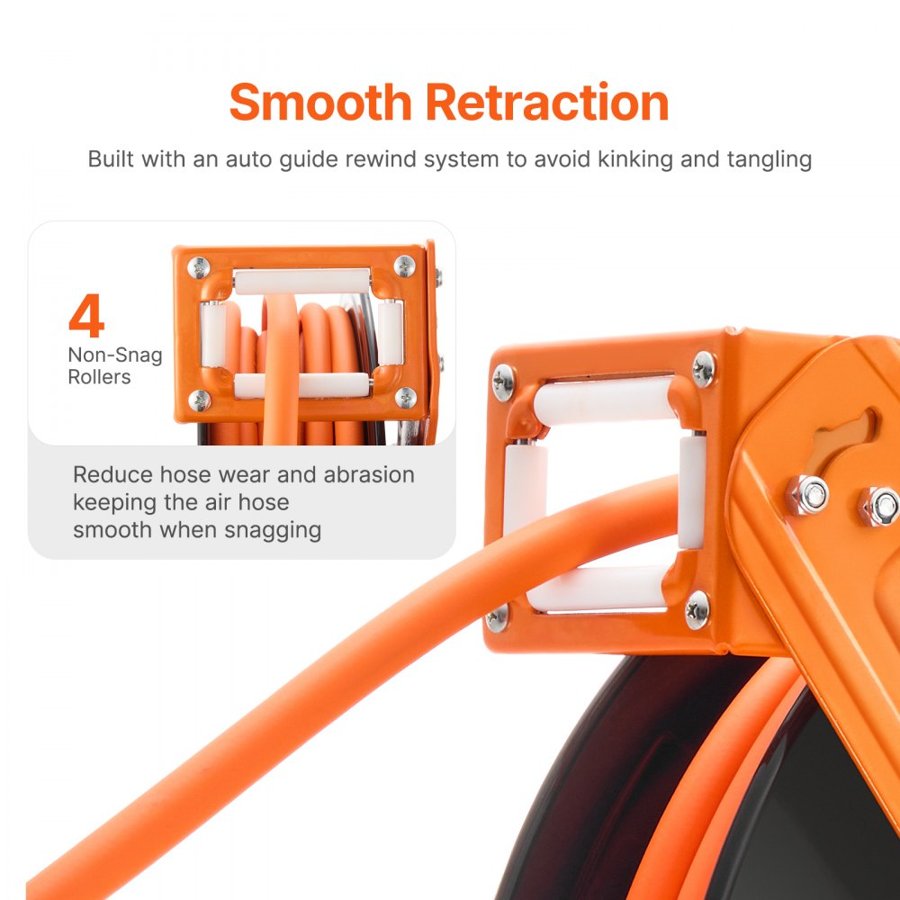 VEVOR Hybrid Air Hose Reel – 3/8"×65ft, 300 PSI, Auto-Rewind