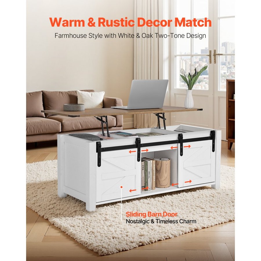 VEVOR White Lift Top Coffee Table with Storage – 47.2"