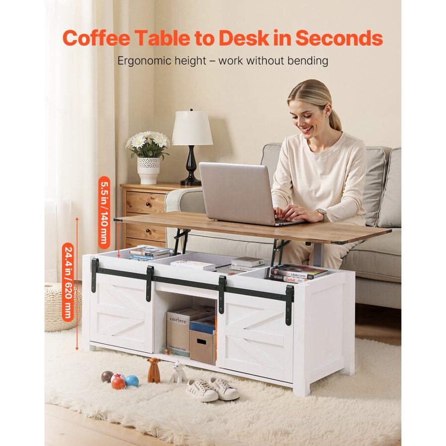 VEVOR White Lift Top Coffee Table with Storage – 47.2"