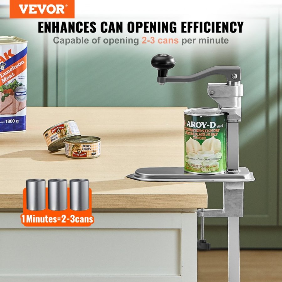 VEVOR Commercial Can Opener, Heavy-Duty Manual Tabletop Cans Opener for Cans Up to 300 mm Height, Height-Adjustable Can Openers Fixed with Screws & Table Clamp, for Restaurant, Hotel, and Food Store