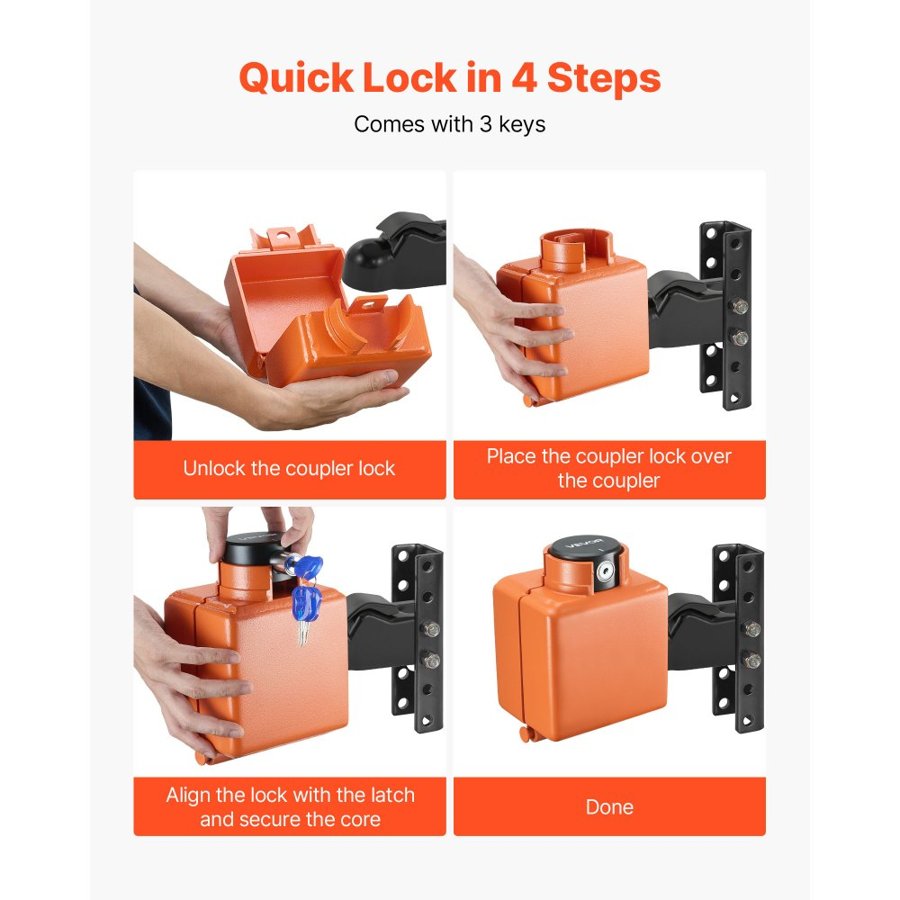 VEVOR Collar Coupler Lock, Fits 50.6 & 58.6 mm Demco Cast Head Couplers, Trailer Hitch Lock with 3 Keys Secures Security Chains, Rust-resistant, Anti-Theft RV Trailer Locks for RV, Trailer, Boat