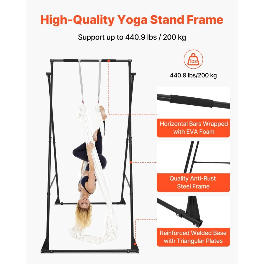 VEVOR Yoga Stand Frame, Max 200 kg Load Swing Stand, Triangular Structure Aerial Rig, Aerial Silk Stands with EVA Foam & 6m Yoga Hammock, 4-Level Horizontal & 6-Level Vertical Adjustment