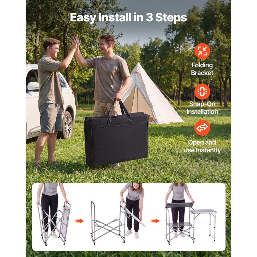 VEVOR Camping Kitchen Table, Slim-Fold Cook Station, Portable Folding Table, with Side Table, Heat Resistant Tabletop, and Carrying Bag, Ideal for Outdoor Picnics, BBQs, Camping, RV Traveling